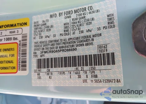 2023 Ford Bronco Sport Heritage z USA, uszkodzony, nr VIN 3FMCR9G65PRD88690